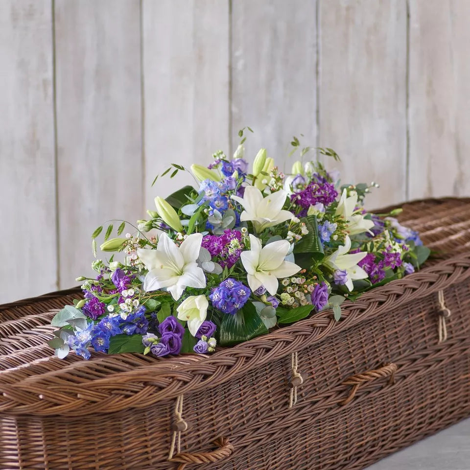 Blue and White Casket Spray – Newlands Flower Boutique