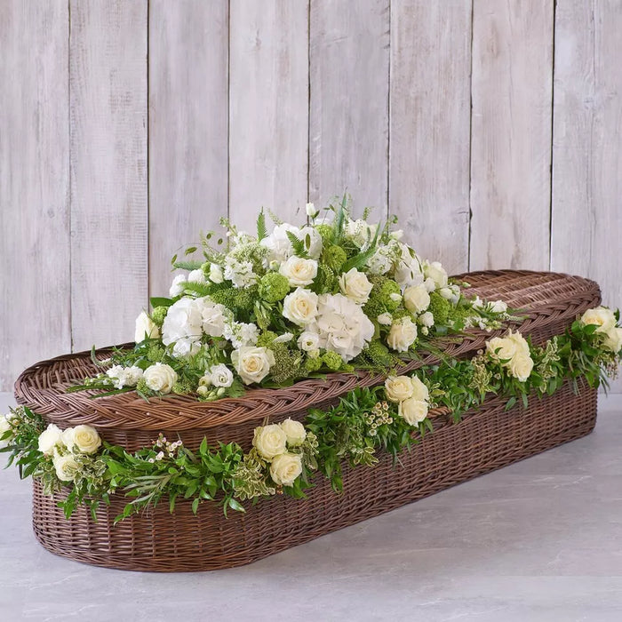 Large White Casket Spray with Rose Garland – Newlands Flower Boutique