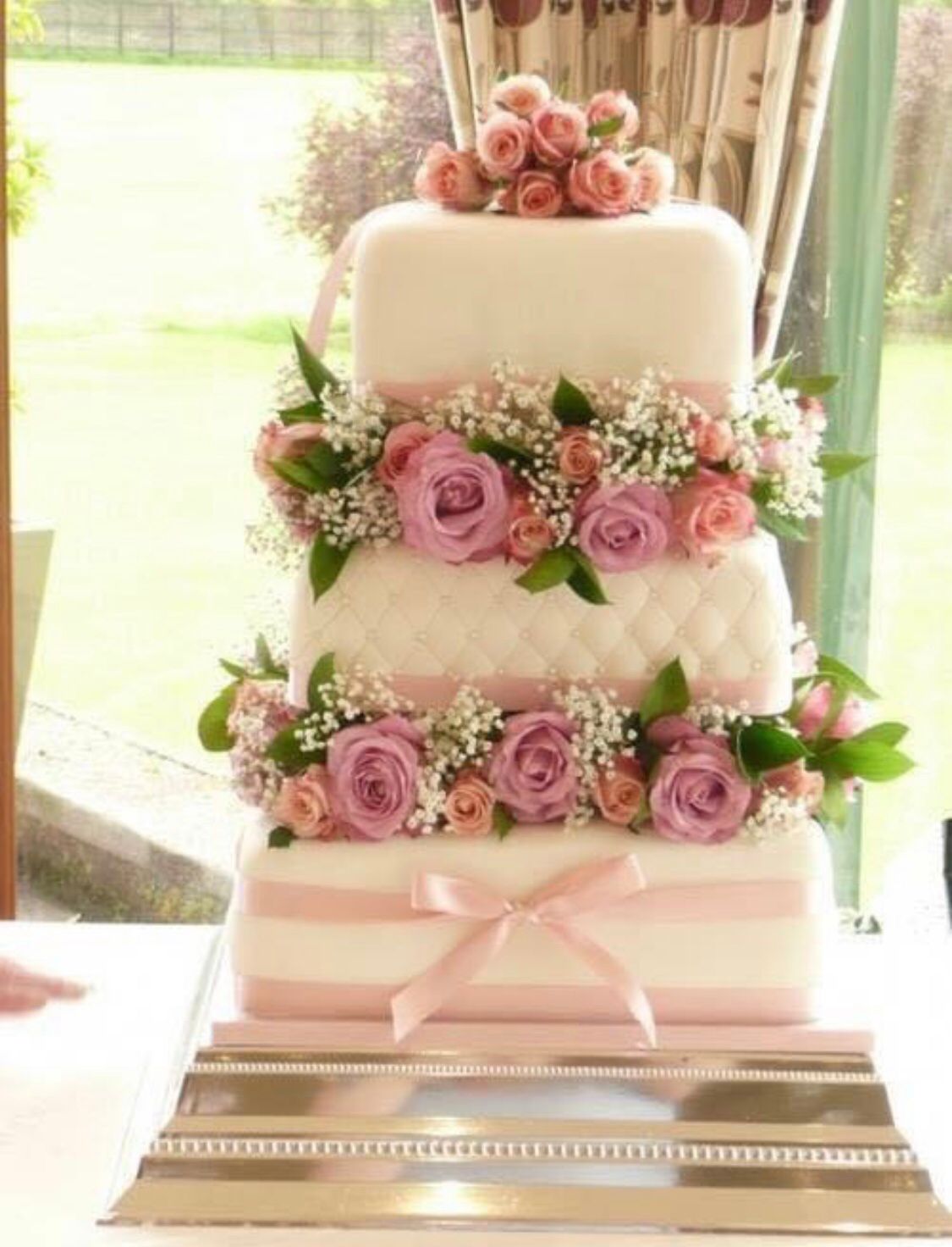 Pastels Rose Babys Breath Cake Flowers