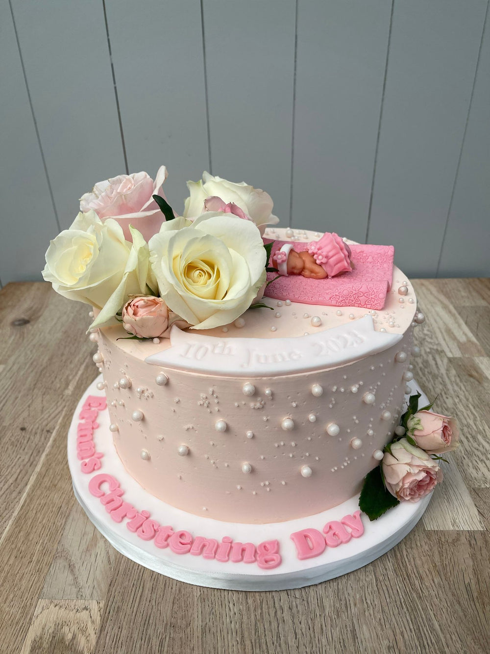 Pink Baby Christening Cake