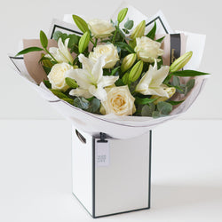 Beautifully Simple White Rose and Lily Bouquet – Newlands Flower Boutique