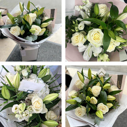 Beautifully Simple White Rose and Lily Bouquet – Newlands Flower Boutique