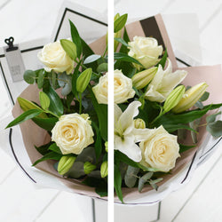 Beautifully Simple White Rose and Lily Bouquet – Newlands Flower Boutique