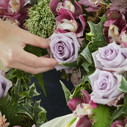 Detail of flowers in Deluxe Double Heart funeral tribute