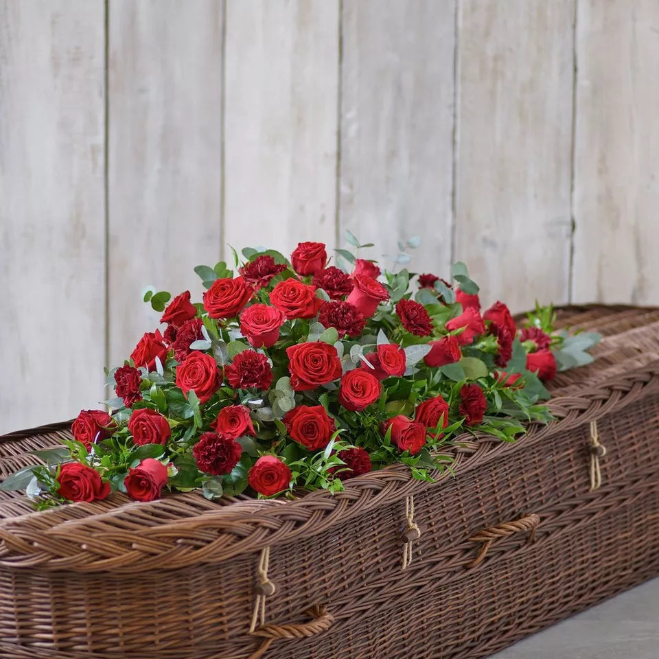 Rose and Carnation Casket Spray - Red