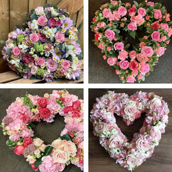 Funeral heart tribute in pastel flowers — extra large