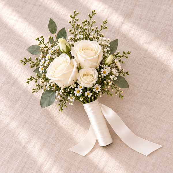 Ivory Romance Bridesmaid Bouquet – wedding flowers by Newlands Flower Boutique
