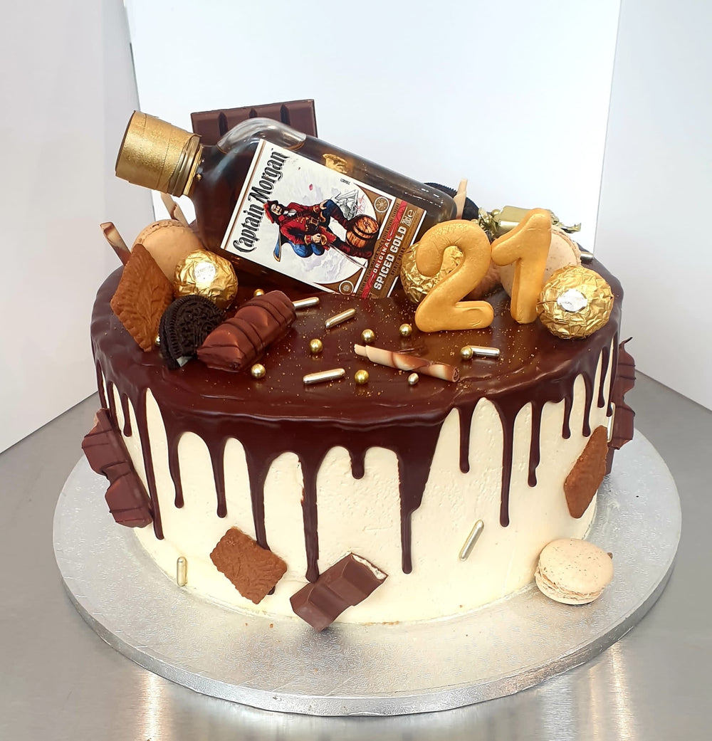 Bespoke Cake With Mini Bottle of Captain Morgan and Chocolate Topping Theme