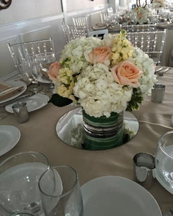 Cylinder Vase of Hydrangeas, Stock and Roses