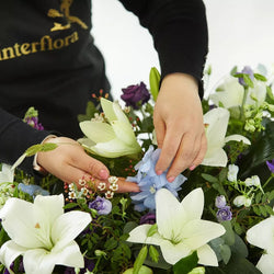 Blue and White Casket Spray – Newlands Flower Boutique