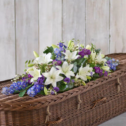 Blue and White Casket Spray – Newlands Flower Boutique