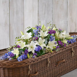 Blue and White Casket Spray – Newlands Flower Boutique