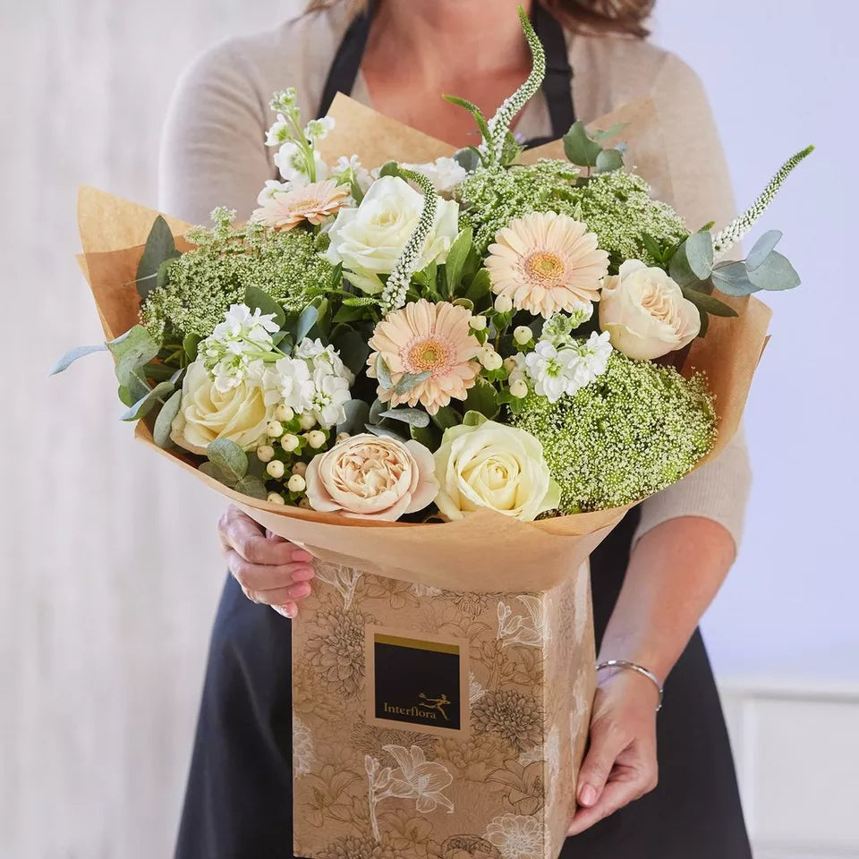 Sympathy hand-tied made with the finest flowers Neutrals €100 FB23 – Newlands Flower Boutique