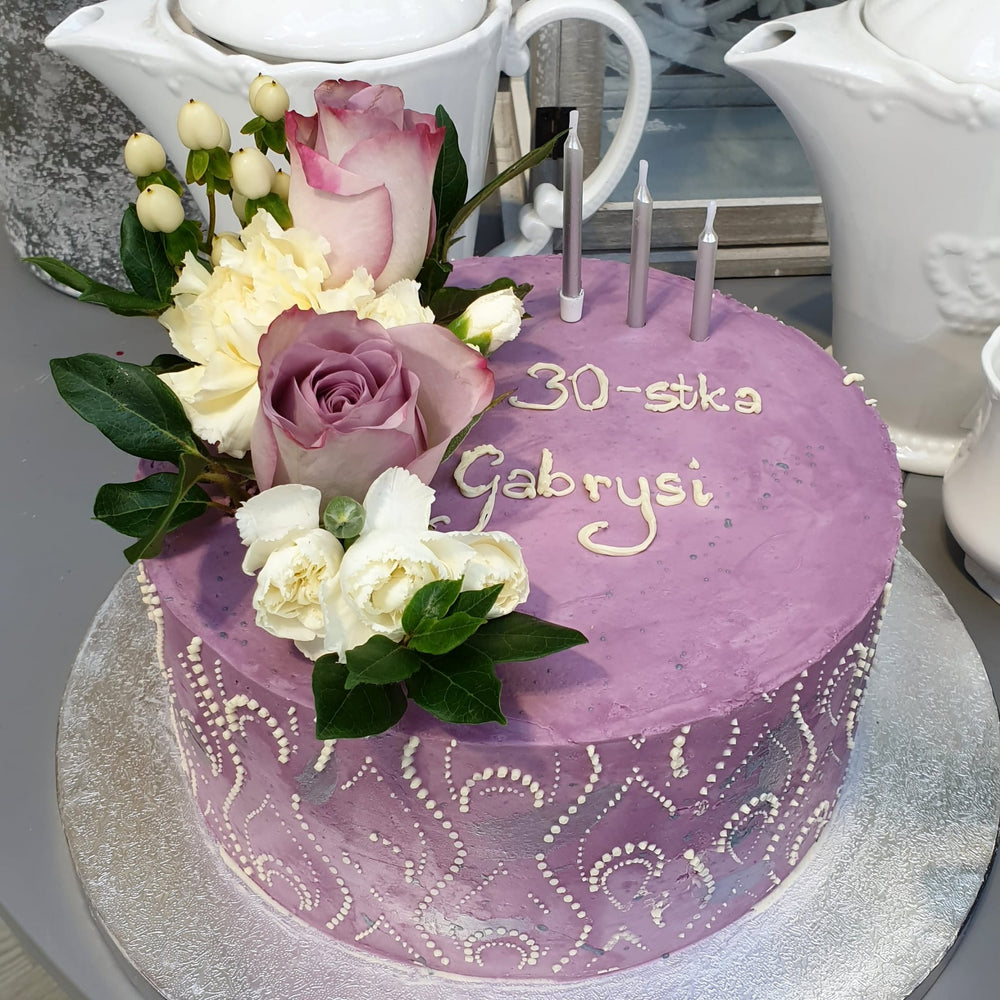 Purple Elegant Cake 8 Inch Vanilla and Fresh Cream Cake