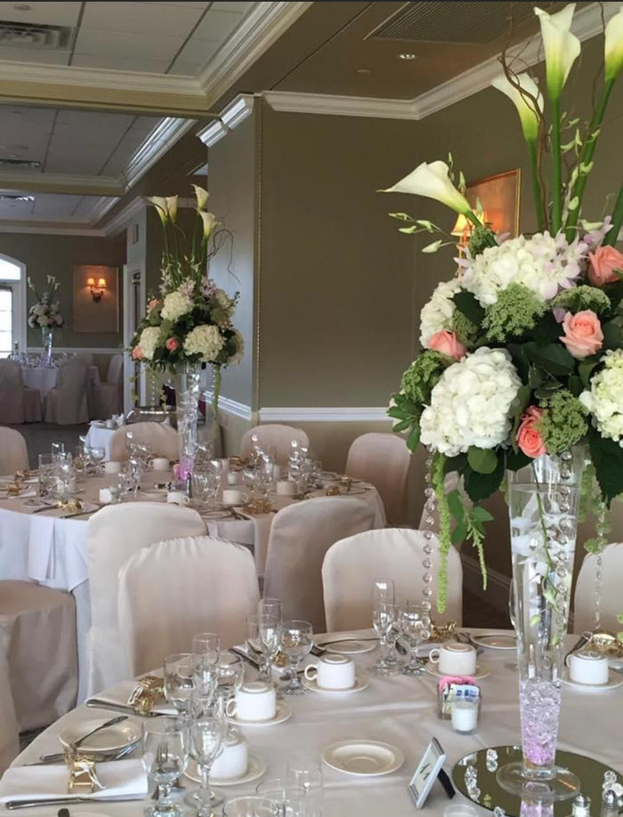 Tall Centerpiece of Calla Lilys, Hydrangea, Roses